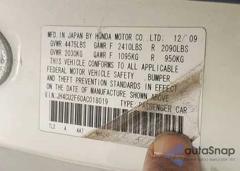 2010 Acura Tsx 2.4 from USA, damaged, VIN JH4CU2F60AC018019